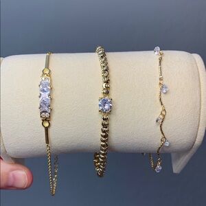 3 Piece Set Pretty Bird Real Gold Plated Crystal Bracelets 7"-9"